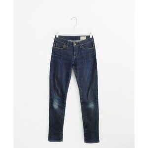 Orslow Raw Dark Blue Stretch Denim Low Rise Straight Skinny Leg Jeans XS 25 0